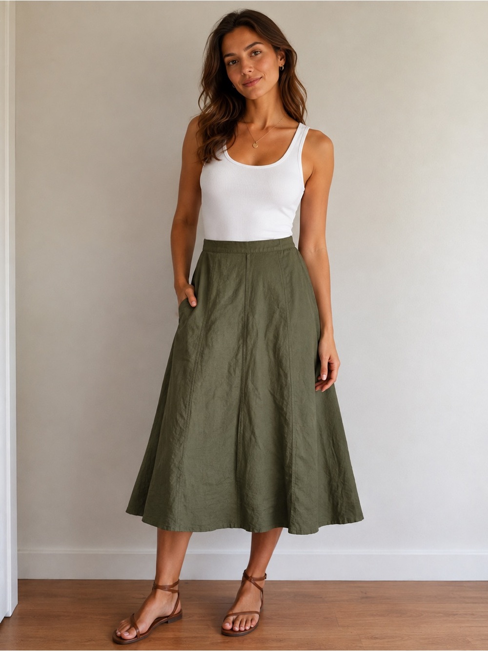 SMITH Olive A-Line Midi Skirt